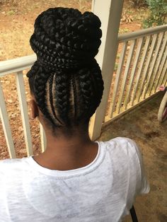 cornrows braided into a bun Feed In Braids Updo, Top Braided Hairstyles, Cornrows Bun, Goodness Braids, Natural Cornrow Hairstyles, Ghana Cornrows, Goddess Braids Updo, Cornrow Braid Styles, Braids Updo