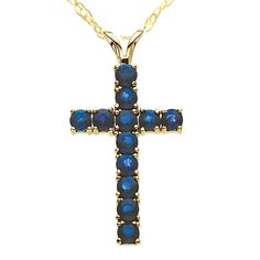 This classic cross pendant features 12 round brilliant genuine blue sapphires.  All sapphires are prong set in yellow gold.  An 18" yellow gold lock chain is included. Pendant is 1 inch tall. Christian Accessories, Lock Chain, Rosary Beads, Mens Silver Rings, Shiny Things, Cross Jewelry, Cross Pendant Necklace, Shine Bright, Elvis Presley