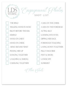 the wedding photography checklist is shown in blue and white, with flowers on it