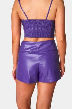 Be fashion-forward and chic with this John Vegan Leather Envelope Skort! This stylish skort features a zipper on the left hip and faux back pockets for a sophisticated look. Plus, the high waisted stretchy fit means it's comfy enough for all-day wear! The John Skort pairs perfectly with the Coco Top! Product Details: Fit: The John Skort fits true to size. Length: The small measures 11.62" from waist to hem. Waist: Fitted, Zipper Closure. Hips: Fitted Fabric: Fabric contains some stretch. Materia Boho Bottoms, Leather Corset Top, Leather Envelope, Solid Tank Tops, Leather Corset, Running Tops, Boho Women, Clothing Labels, Sleepwear Women