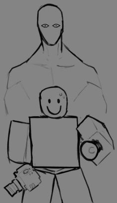 a drawing of a man holding a box with a smile on it's face