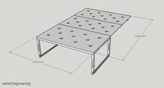 a drawing of a metal table with holes on the top and bottom, shown in three different sizes