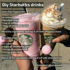 two starbucks drinks with instructions on how to make them