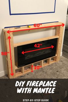 an unfinished entertainment center is shown with measurements for the top shelf and bottom shelf area