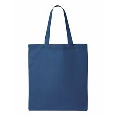 a blue tote bag on a white background