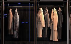 an image of a closet with clothes on hangers and measurements for the size in front of it