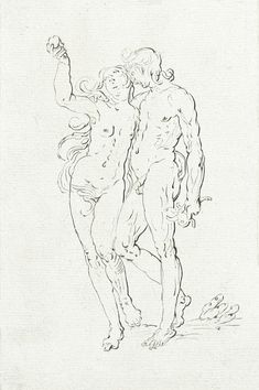 a drawing of two men standing next to each other with one holding the other's hand