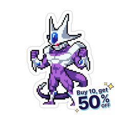 an image of a pixel art sticker with the text buy 10 get 50 % off