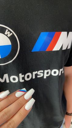 Bmw Inspired Nails, Bmw M Nails, Audi Nails, Mclaren Nails, Car Nails, Nail Tech School, White Acrylic Nails