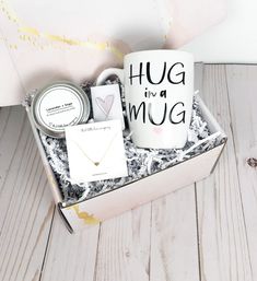 "A thoughtful gift to let someone know you are thinking of them.  ☆ Each box will include the following items: ♡ Personalized 12oz Hug in a Mug Mug ♡ 4 oz soy candle  ♡ Decorative Matchbox ♡ Gold Plated Tiny Heart Necklace adjustable 16-18\" ♡ Custom Box with White Crinkle Filler ‼ Mugs are personalized with professional permanent vinyl (not engraved). They are not dishwasher safe; please hand wash gently. If you are adding any of the following items, scents will be chosen at random unless speci Sending Condolences, Sending Sunshine, Bath Bomb Ingredients, Hug In A Mug, Vanilla Lavender, Tiny Heart Necklace, Cherry Vanilla, Strawberry Sorbet, Sugar Rose