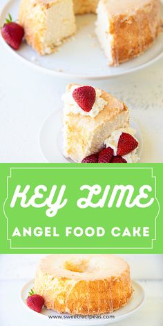 two plates with cake on them and the words key lime angel food cake above it