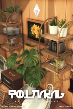 an image of a room with plants and books on the shelves in front of it