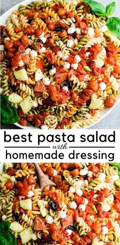 pasta salad with tomatoes, olives and feta cheese