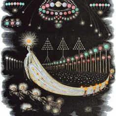 an illustration of a woman laying in a hammock surrounded by fireworks