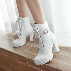 Buy Boots, Punk Boots, Heels Platform, Winter Ankle Boots, Zipper Boots, Platform Heels Chunky, White Boots, Platform Ankle Boots, Heel Boots