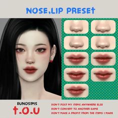 the nose lip preset for females is shown in different colors and sizes, including red