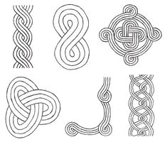 four different types of celtic knot designs, each with one letter s and the other j