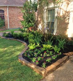 the front yard is clean and ready to be used as a flower bed or planter