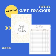 a birthday gift tracker is shown with the words,'get tracker'and an image of