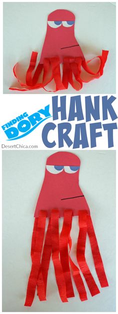 an octopus made out of red paper with the words hank craft on it's side