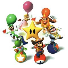 mario kart and his friends with balloons