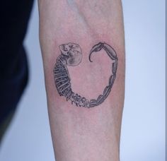 a man's arm with a tattoo on it that has a heart shaped like a scorpion