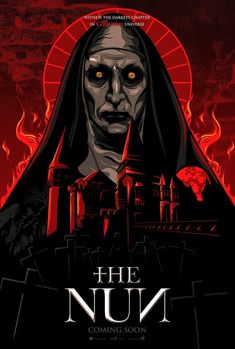 the nun movie poster with orange eyes