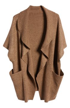 Roomy pockets lend convenience to this oversized ruana knit in a flowy silhouette with clean edges. 33 1/2" x 23 1/2" 52% viscose, 28% polyester, 20% polyamide Dry clean Imported Casual Cashmere Poncho For Fall, Oversized Cozy Cashmere Cape, Cozy Oversized Cashmere Cape, Oversized Cape Sweater For Fall, Casual Cape For Fall Workwear, Casual Workwear Cape For Fall, Casual Fall Cape For Workwear, Casual Fall Workwear Cape, One Size Batwing Sleeve Outerwear For Layering