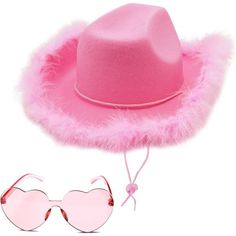 a pink hat and sunglasses are sitting next to each other