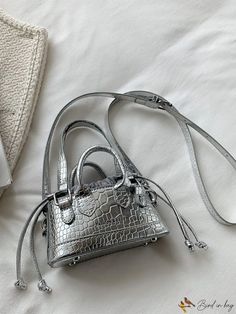 BirdinBag - Chic Crocodile Embossed Mini Bucket Bag with Metallic Letter Detail Mini Bucket Bag, Mini Bucket, Mini Bucket Bags, Orange Gold, Bag Bag, Lady Dior Bag, Emboss, Pink And Green, Bucket Bag