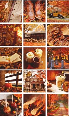 a collage of photos with autumn scenes