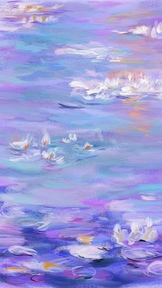 an abstract painting of water lillies and clouds