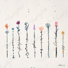 a watercolor painting of flowers with the words love written on them