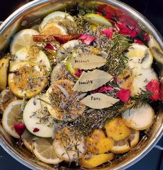 a pot filled with lots of different types of food