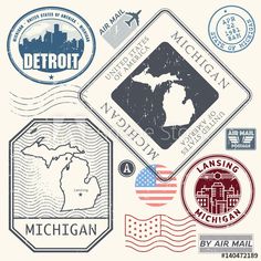 stamps with michigan, michigan and the united states