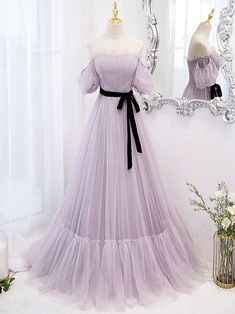 Lavender Tulle Evening Dress For Party, Purple Evening Dress For Prom, Purple Tulle Evening Dress For Banquet, Lavender Evening Dress For Prom, Purple Prom Evening Dress, Purple Tulle Floor-length Ball Gown, Lavender Evening Dress For Prom Season, Purple Tulle Prom Evening Dress, Purple Tulle Evening Dress For Prom