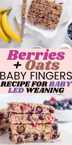 berries and oats baby fingers recipe for baby led weaning with text overlay