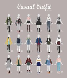 an illustration of various types of clothing for people to wear in different styles and colors