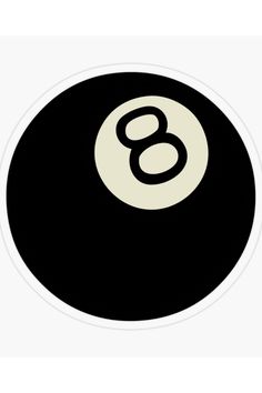 a black and white eight ball sticker with the number 8 in it's center