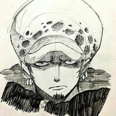 a drawing of an anime character wearing a helmet with his eyes closed and one eye open