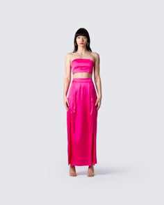 Diana Satin Pleated Maxi Skirt Top Satin, Strawberry Daiquiri, Satin Set, Pleated Maxi Skirt, Daiquiri, Pleated Maxi, Pink Satin, Cropped Top, Fashion Killa