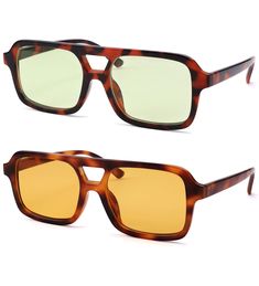 PRICES MAY VARY. NARROW SQUARE AVIATOR STYLE – Classic 70s retro square design, unique double bridge frame fits all face shapes, stylish and bold color scheme, yellow tortoise frame orange lenses are a bestselling color UV400 PROTECTIVE LENSES – This is a high definition vision sunglasses with UV400 rated lenses that block 99% of UVA, UVB, and UVC rays to protect your eyes from long term ultraviolet damage while you are out and about HIGH QUALITY MATERIALS – Choose lightweight composite frame, f Retro Square Sunglasses With Tinted Lenses, Orange Tinted Sunglasses, Color Scheme Yellow, Retro Aviator Sunglasses, Vintage Aviator Sunglasses, Sunglasses Yellow, 90s Sunglasses, Mens 90s, Capsule Closet