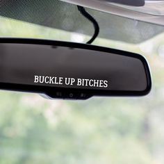 Buckle Up Bitches Mirror Decal - The Glam Thangz Rear View Mirror Vinyl, Cool Decals For Cars, Car Exterior Stickers, Cool Things To Put In Your Car, Stickers For Cars Ideas, Jeep Decorations Interior, Stickers For Cars Window, Car Sticker Design Ideas, Car Stickers Aesthetic