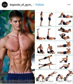 an image of a man doing push ups on his stomach and chest with different poses