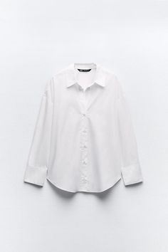 POPLIN SHIRT - White | ZARA United States Classic Long Sleeve Blouse With Roll-up Sleeves, Classic Cotton V-neck Shirt, V-neck Shirt With Button Cuffs For Daywear, Zara Classic Top With Spread Collar, Classic V-neck Cotton Shirt, Trendy Zara Shirt For Workwear, Collared Shirt For Office Wear In Fall, Collared Neckline Shirt For Office Wear In Fall, Zara Long Sleeve Shirt For Work