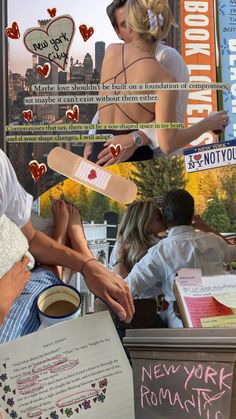 the collage shows people sitting at a table with papers and coffee in front of them