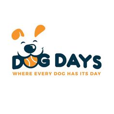 the logo for dog days where every dog has it's day written in orange and blue