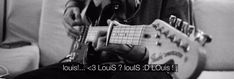 a man sitting on a couch playing an electric guitar with the caption, bust & lois? dubs do's