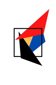 red, blue, black and yellow triangle with a black square Square Composition, Relief Art, Modern Interiors, Mid Century Style, Triangles, Bauhaus, Rainy Day, Modern Interior, Vivid Colors