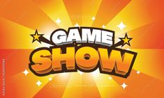 the game show logo on an orange and yellow background with stars in the shape of letters